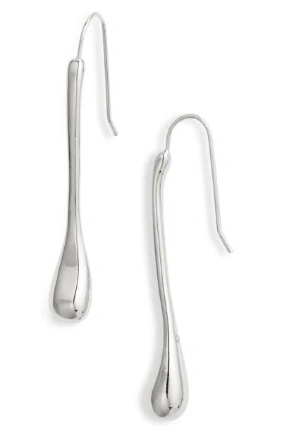 Open Edit Elongated Teardrop Linear Earrings In Rhodium