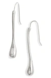 Open Edit Elongated Teardrop Linear Earrings In Rhodium