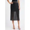 Open Edit Embellished Chiffon Midi Skirt In Black