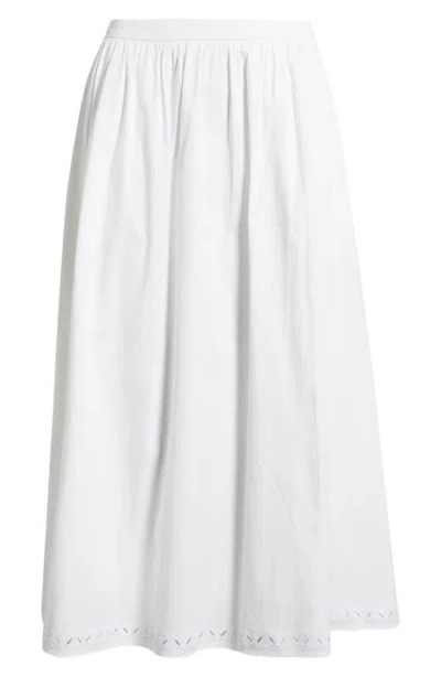 Open Edit Embroidered Stretch Cotton Poplin Midi Skirt In White