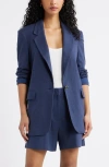 Open Edit Everyday Linen Blend Blazer In Blue