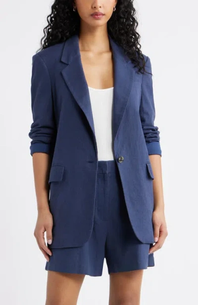 Open Edit Everyday Linen Blend Blazer In Blue
