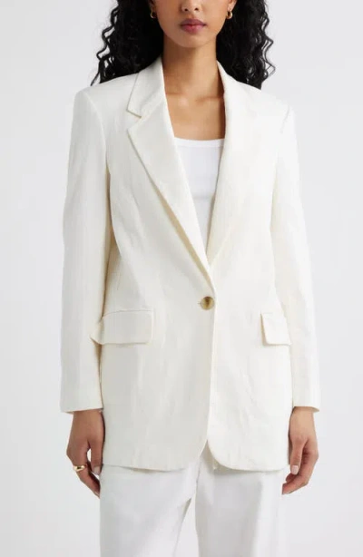 Open Edit Everyday Linen Blend Blazer In White