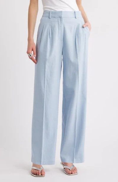Open Edit Everyday Linen Blend Pants In Blue Subdued
