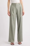 Open Edit Wide Leg Linen Blend Pants In Green Halo