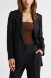 Open Edit Everyday One-button Linen Blend Blazer In Black