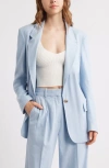 Open Edit Everyday One-button Linen Blend Blazer In Blue Subdued