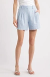 Open Edit Everyday Pleated Linen Blend Shorts In Blue