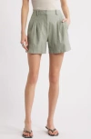 Open Edit Everyday Pleated Linen Blend Shorts In Green