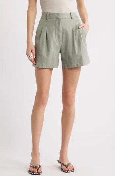OPEN EDIT OPEN EDIT EVERYDAY PLEATED LINEN BLEND SHORTS