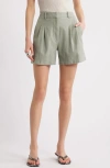 Open Edit Everyday Pleated Linen Blend Shorts In Green Halo