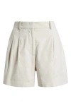 Open Edit Everyday Pleated Linen Blend Shorts In Grey Moonbeam