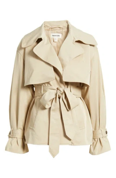Open Edit Exaggerated Crop Trench Coat In Neutral