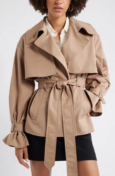 Open Edit Exaggerated Crop Trench Coat In Neutral