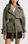 Open Edit Exaggerated Crop Trench Coat In Green