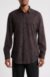 Open Edit Extra Trim Fit Floral Stretch Button-up Shirt In Brown- Black Winded Floral
