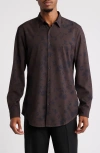 Open Edit Extra Trim Fit Floral Stretch Button-up Shirt In Brown- Black Winded Floral