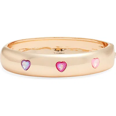 Open Edit Faceted Heart Hinged Bangle Bracelet In Gold