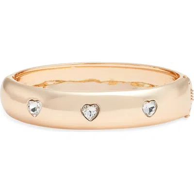 Open Edit Faceted Heart Hinged Bangle Bracelet In Gold