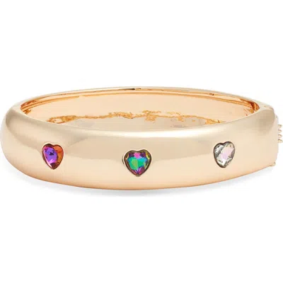 Open Edit Faceted Heart Hinged Bangle Bracelet In Gold