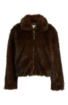 Open Edit Faux Fur Bomber Jacket In Brown