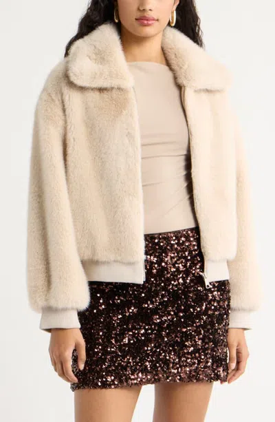 Open Edit Faux Fur Jacket In Beige Oatmeal