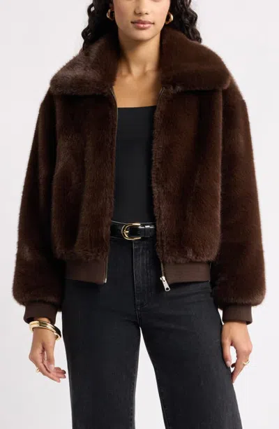 Open Edit Faux Fur Jacket In Brown Seal