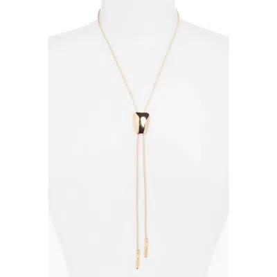 Open Edit Faux Leather Bolo Necklace In Gold