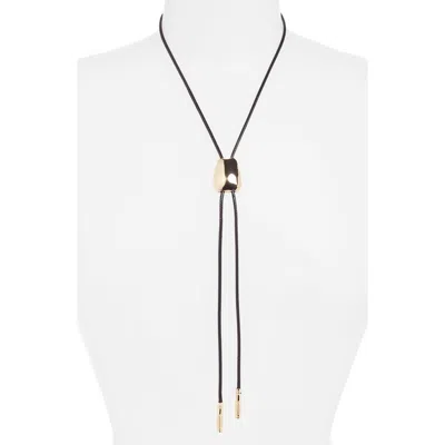 Open Edit Faux Leather Bolo Necklace In Metallic