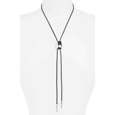 Open Edit Faux Leather Bolo Necklace In Metallic