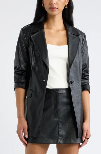Open Edit Faux Leather Fitted Blazer In Black