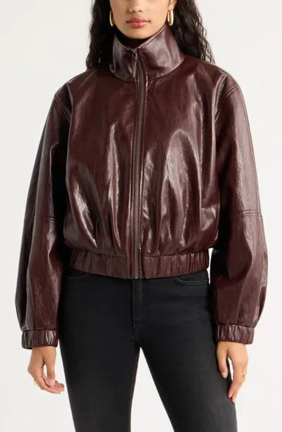Open Edit Faux Leather Funnel Neck Jacket In Burgundy Banner