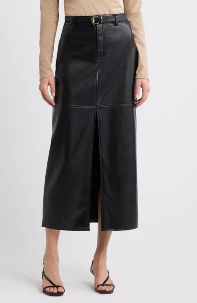 Open Edit Faux Leather Midi Skirt In Black