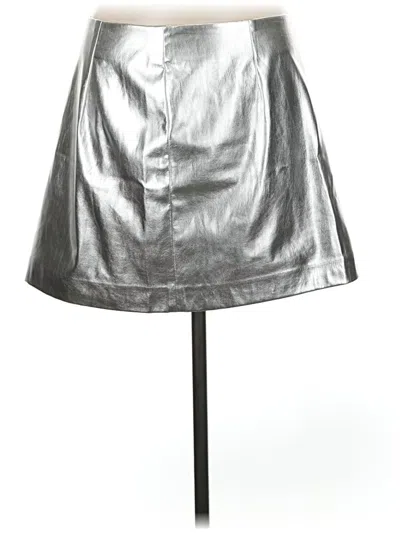 Open Edit Faux Leather Skirt In Silver