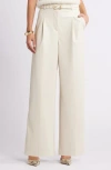Open Edit Faux Leather Wide Leg Pants In Ivory Dove