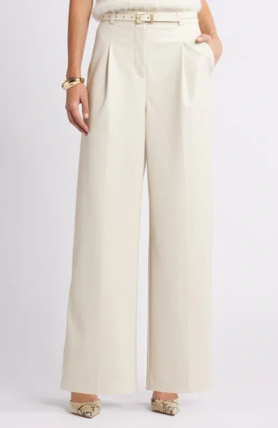 Open Edit Faux Leather Wide Leg Pants In Ivory Dove