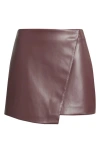 Open Edit Faux Leather Wrap Miniskirt In Brown