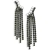 Open Edit Faux Pearl & Crystal Fringe Drop Earrings In White- Hematite