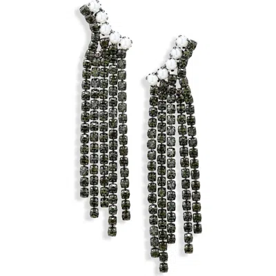 Open Edit Faux Pearl & Crystal Fringe Drop Earrings In White- Hematite