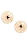 Open Edit Faux Pearl Button Stud Earrings In Gold