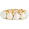 Open Edit Faux Pearl Cabochon Stretch Bracelet