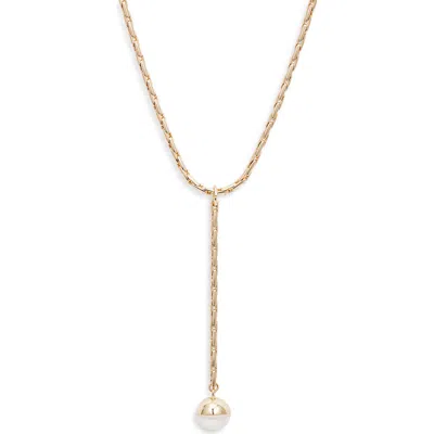 Open Edit Faux Pearl Cabochon Y-necklace In White- Gold