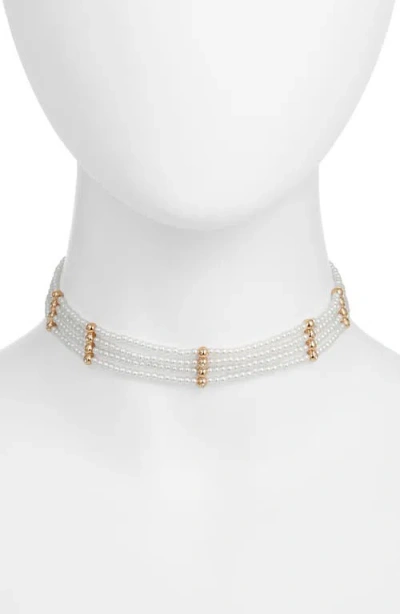 Open Edit Faux Pearl Choker Necklace In White