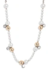Open Edit Faux Pearl Crystal Station Necklace