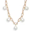 Open Edit Imitation Pearl Curb Chain Necklace In White/gold