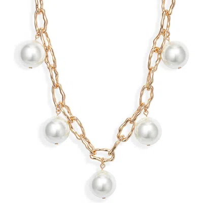 Open Edit Imitation Pearl Curb Chain Necklace In White/gold