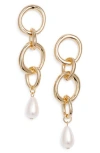Open Edit Faux Pearl Drop Earrings In White- Gold