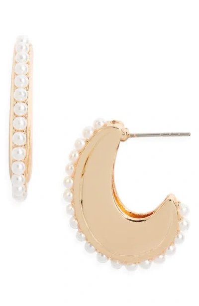 Open Edit Faux Pearl Hoop Earrings In Gold