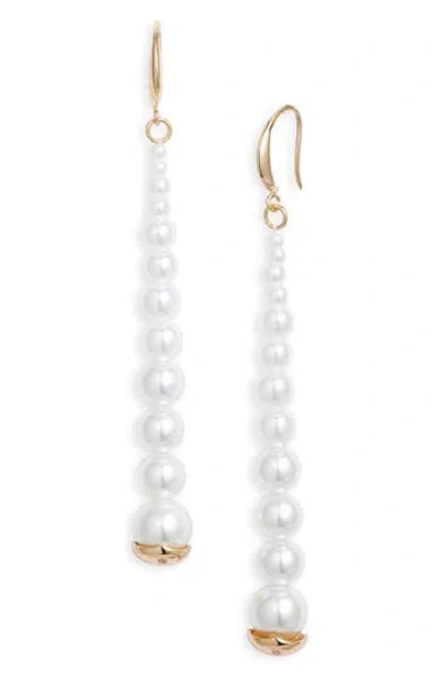 Open Edit Faux Pearl Linear Drop Earrings In White- Gold