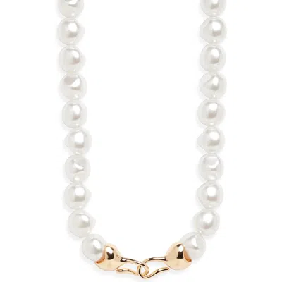 Open Edit Faux Pearl Necklace In Metallic